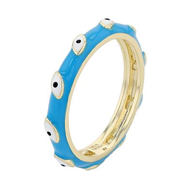 14k Yellow Gold Plated White Evil Eye Enamel Slim Band Ring