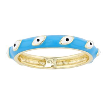 14k Yellow Gold Plated White Evil Eye Enamel Slim Band Ring