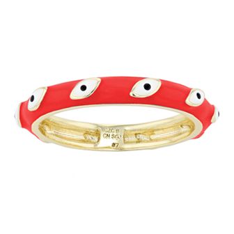 14k Yellow Gold Plated White Evil Eye Enamel Slim Band Ring