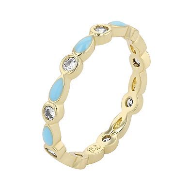 14k Yellow Gold Plated Clear Cubic Zirconia Colorful Marquise Enamel Stacking Ring