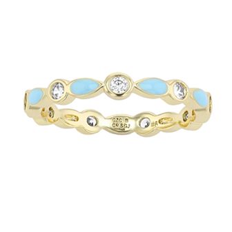 14k Yellow Gold Plated Clear Cubic Zirconia Colorful Marquise Enamel Stacking Ring