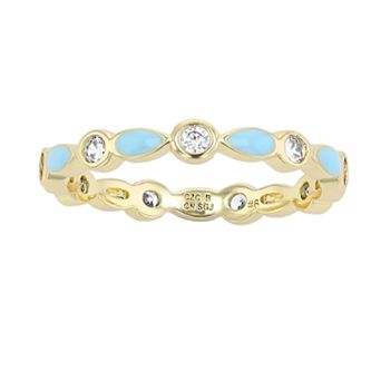 14k Yellow Gold Plated Clear Cubic Zirconia Colorful Marquise Enamel Stacking Ring