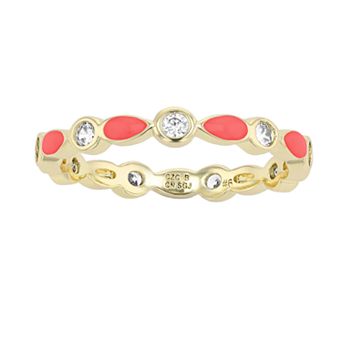14k Yellow Gold Plated Clear Cubic Zirconia Colorful Marquise Enamel Stacking Ring
