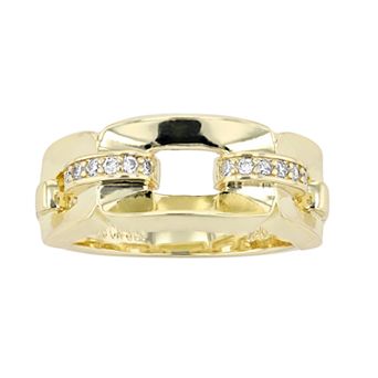 14k Yellow Gold Plated Clear Cubic Zirconia Pave Chain Link Ring