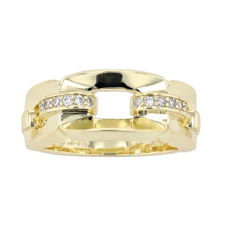 14k Yellow Gold Plated Clear Cubic Zirconia Pave Chain Link Ring, Women's, Size: 8, Gold Tone