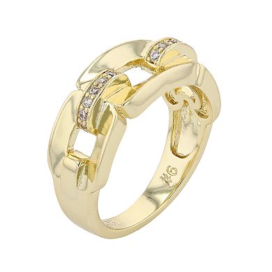 14k Yellow Gold Plated Clear Cubic Zirconia Pave Chain Link Ring