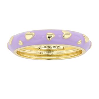 Gold Tone Lavender Lilac Purple Enamel Heart Stacking Band Ring
