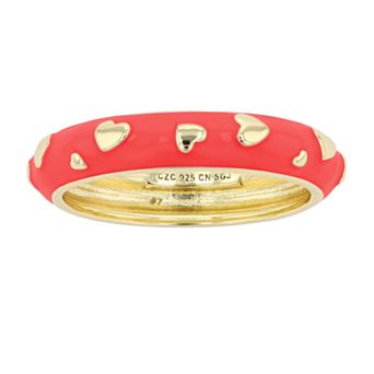 Gold Tone Lavender Lilac Purple Enamel Heart Stacking Band Ring