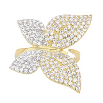 14k Gold Plated Cubic Zirconia Large Garden Butterfly Ring