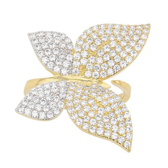 14k Gold Plated Cubic Zirconia Large Garden Butterfly Ring