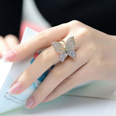 14k Gold Plated Cubic Zirconia Large Garden Butterfly Ring