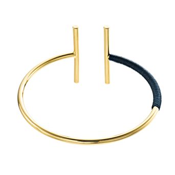14k Yellow Gold Plated and Thread Dual Bars Bangle Bracelet