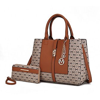 Mkf Collection Yuliana Circular M Emblem Print Satchel Bag With Wallet By Mia K - 2 pc