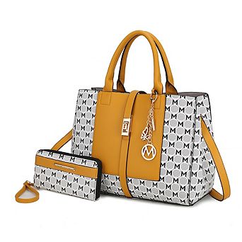 Mkf Collection Yuliana Circular M Emblem Print Satchel Bag With Wallet By Mia K - 2 pc