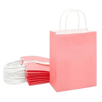 25 Pack Medium Paper Gift Bags With Handle For Birthday Party (8 X 10", Pink)