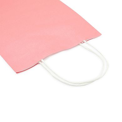 25 Pack Medium Paper Gift Bags With Handle For Birthday Party (8 X 10", Pink)