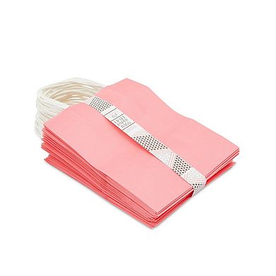 25 Pack Medium Paper Gift Bags With Handle For Birthday Party (8 X 10", Pink)