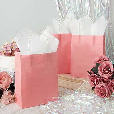 25 Pack Medium Paper Gift Bags With Handle For Birthday Party (8 X 10", Pink)