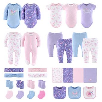 The Peanutshell Layette Gift Set for Girls, Purple Pink Butterfly, 30 Essential Pieces