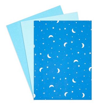 Moon And Stars Gift Wrap Tissue Paper For Bags, 3 Blue Colors ,20x26", 60 Sheets