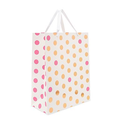 6 Pack Large Pink Paper Gift Bags W/ Handle For Birthday Baby Shower, 12.5x15.5"