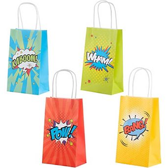 12 Pack Medium Comic Book Hero Paper Gift Bags For Kids Birthday Party, 9x5"