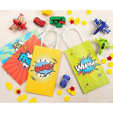 12 Pack Medium Comic Book Hero Paper Gift Bags For Kids Birthday Party, 9x5"