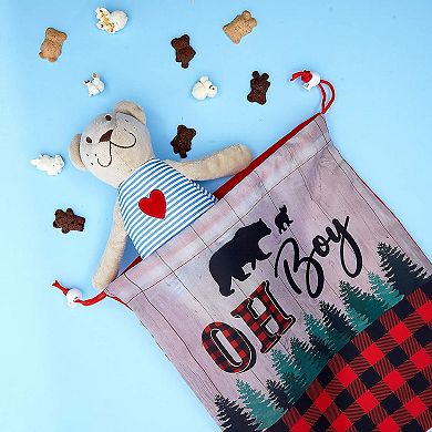 12 Pack Large Buffalo Plaid Drawstring Gift Bag For Boy Baby Shower Party 10x12"