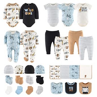 The Peanutshell Newborn Layette Gift Set For Baby Boys, Blue Safari, 30 Essential Pieces