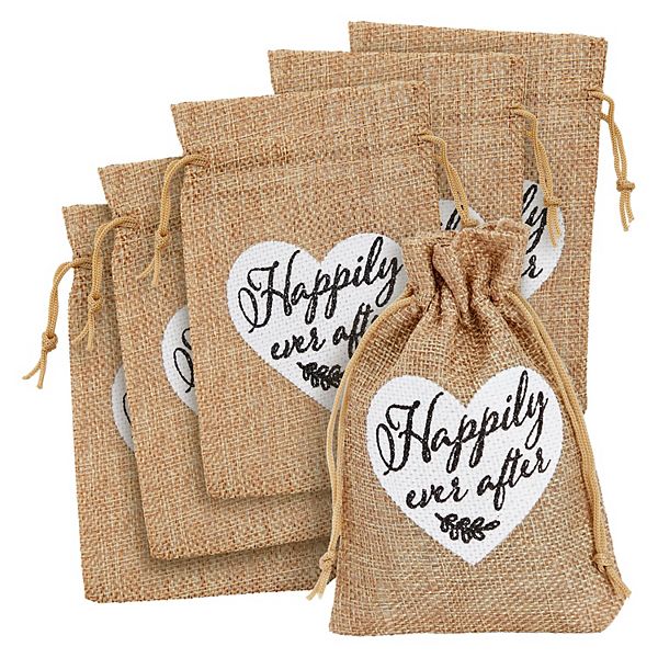 30 Pack Small Burlap Wedding Favor Bags, Happily Ever After Gift Bag, 4x6 In