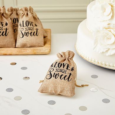 30 Pack Small Burlap Wedding Favor Bags, Love Is Sweet Gift Bag, 4 X 6 In