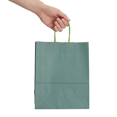 25 Pack Medium Paper Gift Bags With Handles For Treats, Dark Green, 8x10x4 In