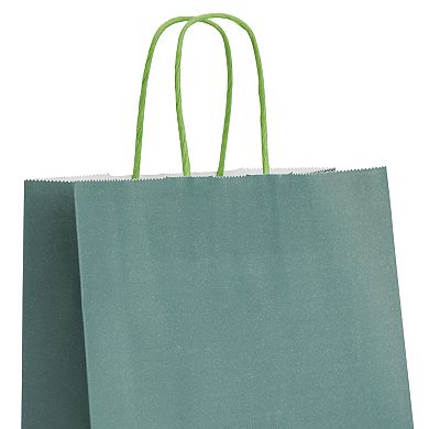 25 Pack Medium Paper Gift Bags With Handles For Treats, Dark Green, 8x10x4 In
