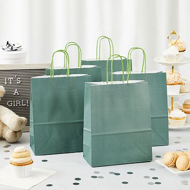 25 Pack Medium Paper Gift Bags With Handles For Treats, Dark Green, 8x10x4 In