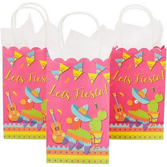24x Let's Fiesta Paper Gift Bags For Cinco De Mayo Party, Hot Pink, 9 X 5.3 Inch