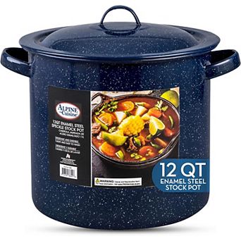 Alpine Cuisine Enamel Steel Dark Blue Speckle Stock Pot 12-qt With Lid, Healthy Cookware Stockpots