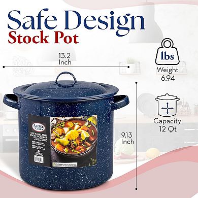 Alpine Cuisine Enamel Steel Dark Blue Speckle Stock Pot 12qt With Lid, Healthy Cookware  Stockpots