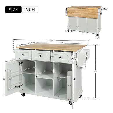 Merax Kitchen Cart with Rubber wood Drop-Leaf Countertop