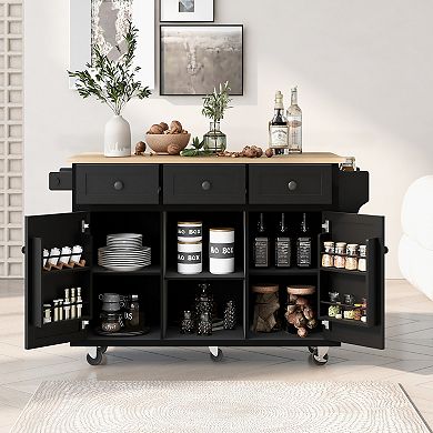 Merax Kitchen Cart with Rubber wood Drop-Leaf Countertop