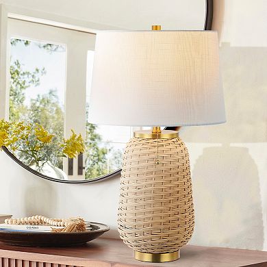 Chakrii Rustic Bohemian Ironrattan Led Table Lamp With Pull Chain