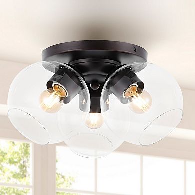 Iris Farmhouse Rustic Iron/glass Led Semi Flush Mount