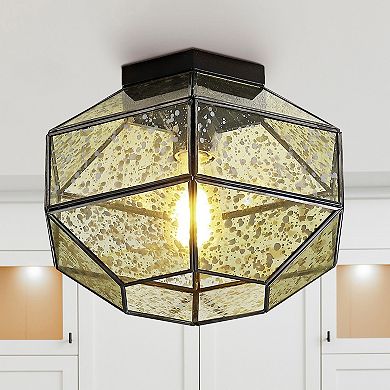 Evelyn Vintage Farmhouse Iron/glass Led Flush Mount