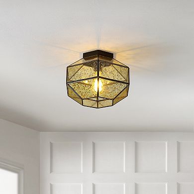 Evelyn Vintage Farmhouse Iron/glass Led Flush Mount