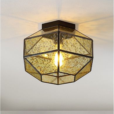 Evelyn Vintage Farmhouse Iron/glass Led Flush Mount
