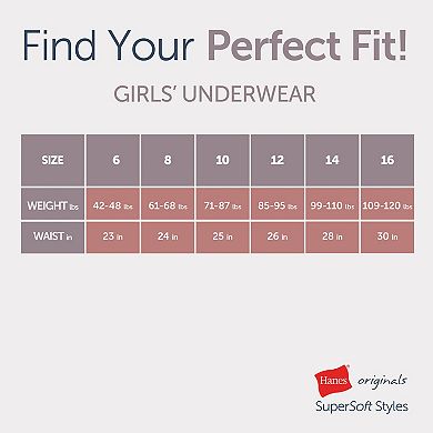 Girls 6-16 Hanes® Originals Ultimate® SuperSoft Bikini Underwear, 6-Pack Set