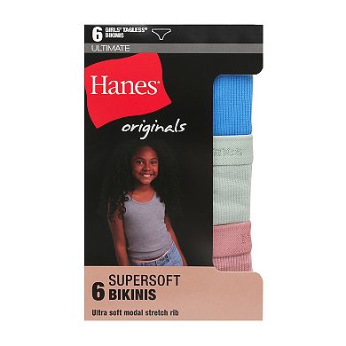 Girls 6-16 Hanes® Originals Ultimate® SuperSoft Bikini Underwear, 6-Pack Set