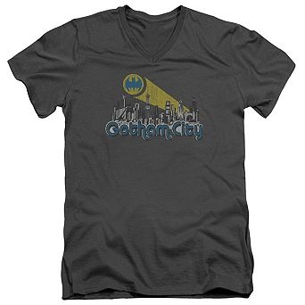 Batman Gotham City Distressed Short Sleeve Adult V Neck T-shirt