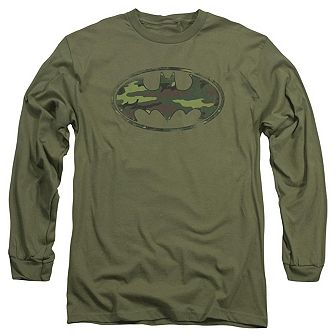 Batman Distressed Camo Shield Long Sleeve Adult T-shirt