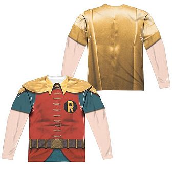 Batman Classic Tv Robin Costume Long Sleeve Adult Poly Crew T-shirt