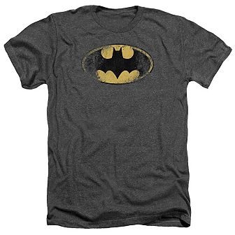 Batman Destroyed Logo Adult Heather T-shirt